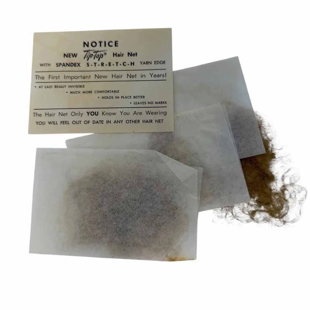 Vintage Tip Top 3-Pack Hair Nets Bobbed Size Light Brown Nylon NIP Collectible